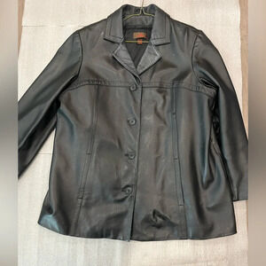 [2XL]Danier Black Lamb Leather women 4 Button Blazer with Zip Liner